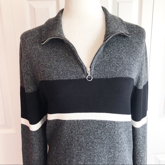H&M Charcoal Gray Stripe Print 1/4 Zip Sweater Pullover Small - Picture 2 of 16